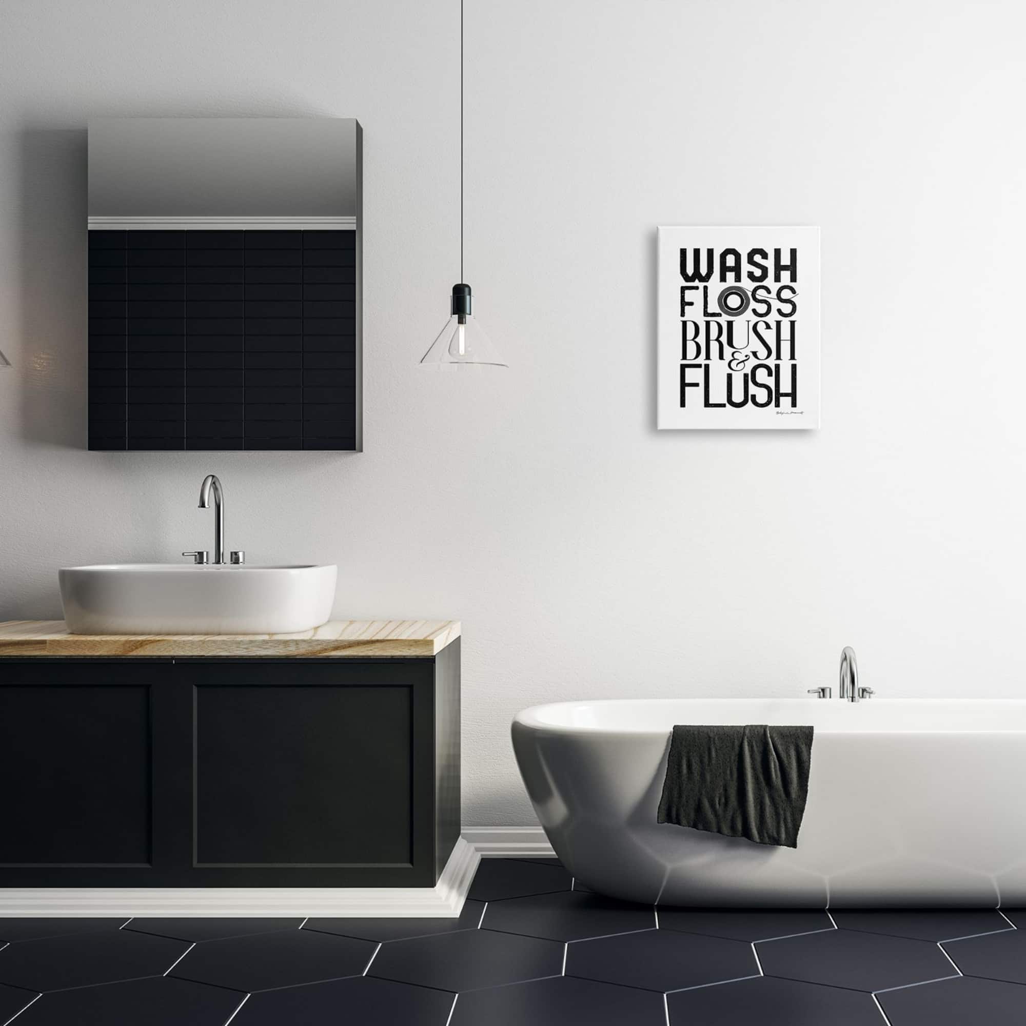 Stupell Industries Bathroom Terms Wash Floss Brush Flush Minimal Text Canvas Wall Art